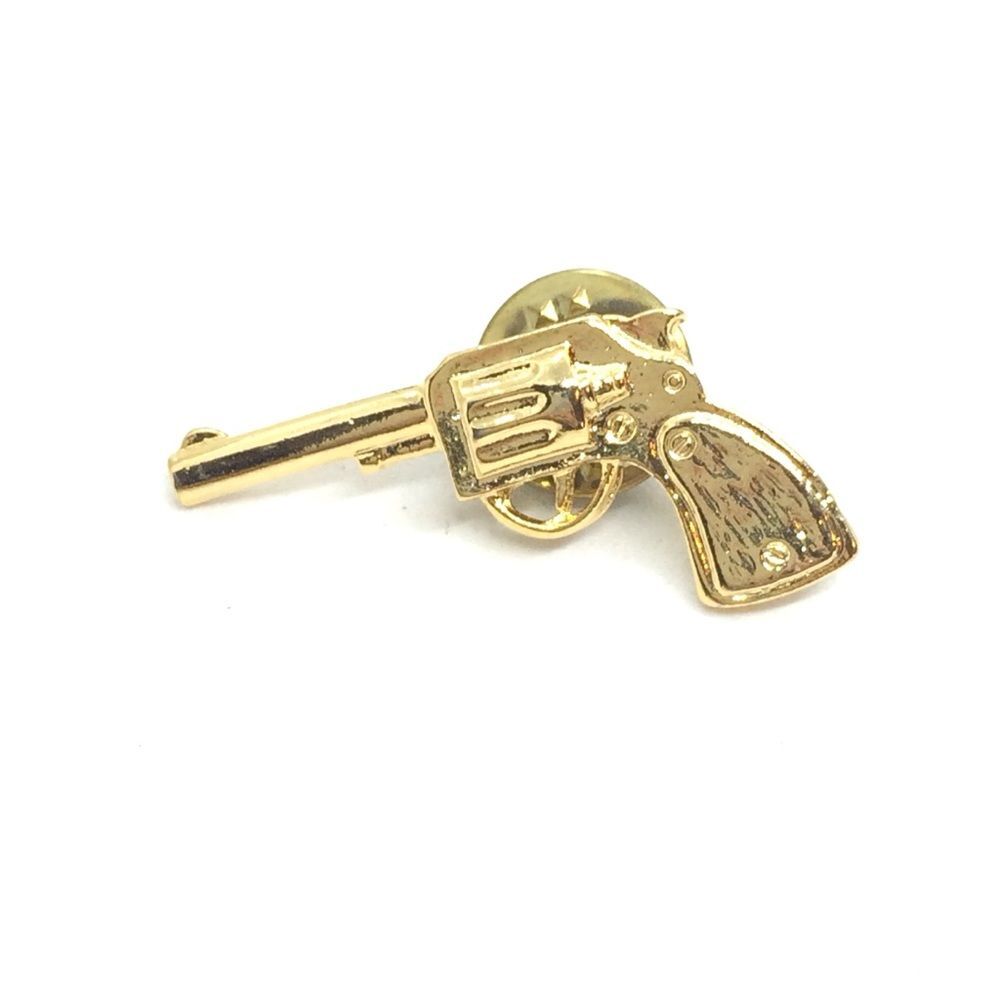 Vintage Gun Tie Tack Revolver Lapel Pin Gold Tone Western Cowboy